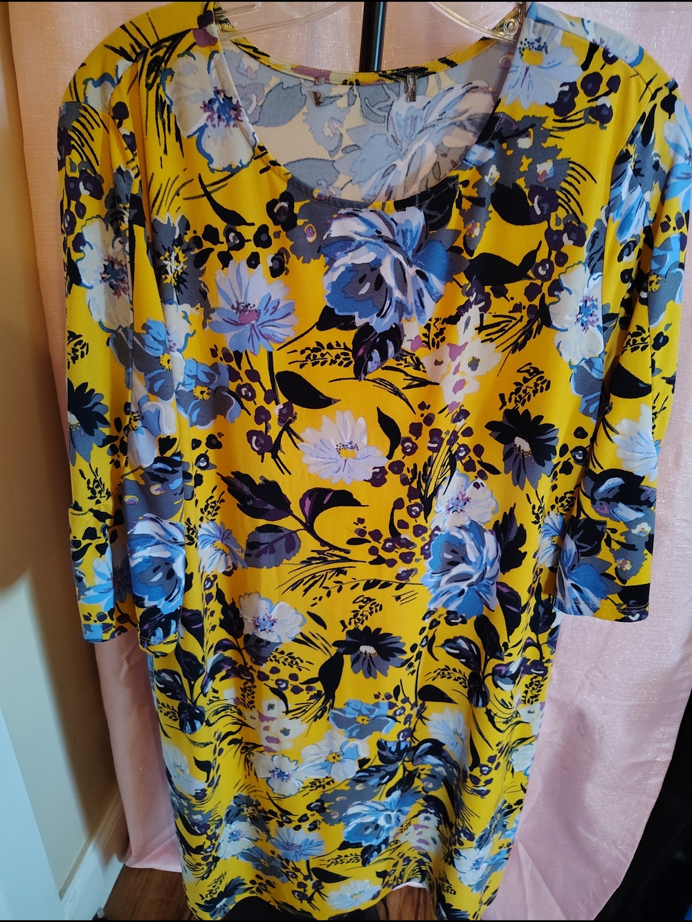 ALEXANDRA & OAK Yellow Bold Floral Jersey Knit Sheath Dress Soft Stretch Work